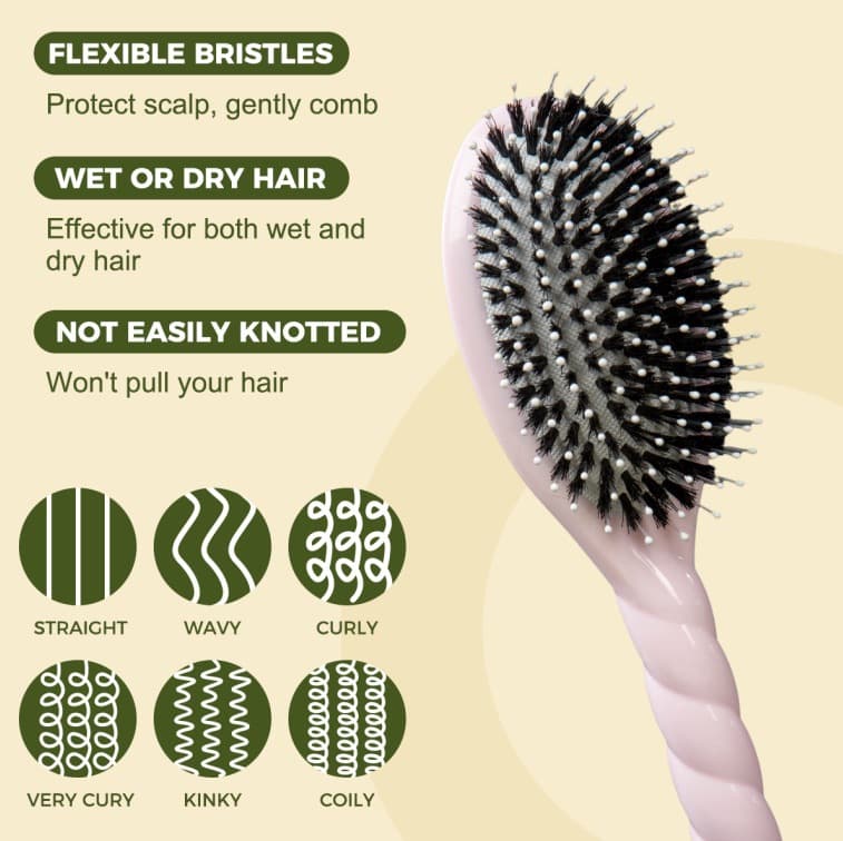 Cushion Massage Brush with Boar Bristles, Air Cushion Macaron Color Scalp Massage Portable Twist Comb, Factory Wholesale
