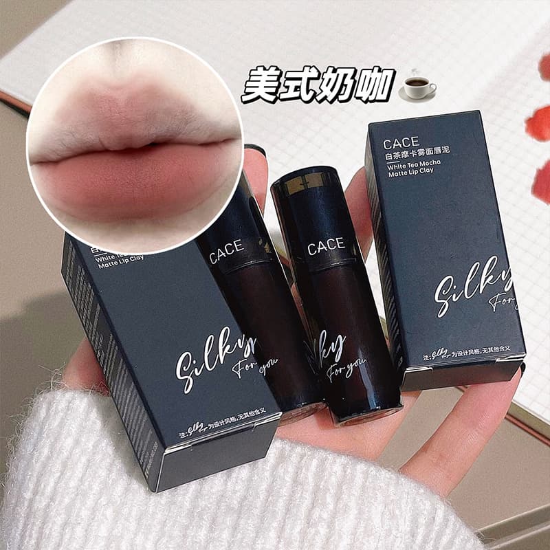 CACE White Tea Mocha Matte Lip Glaze, Lip Mud, Matte Velvet Lipstick, Affordable Cross-border