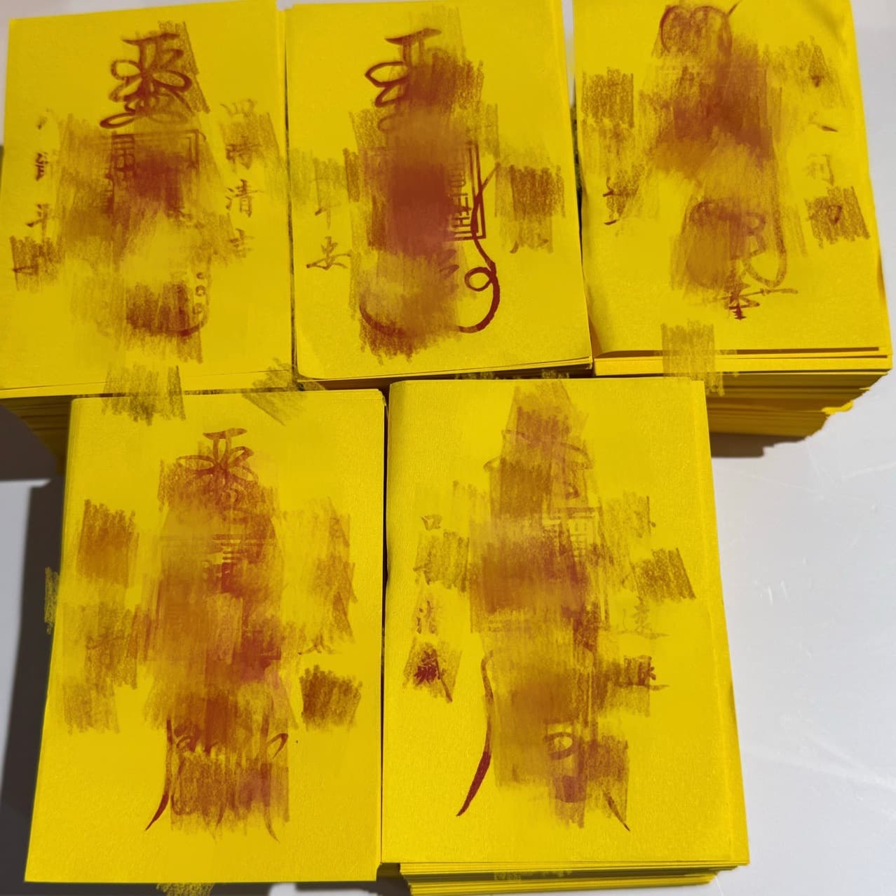 Hand-painted vermilion and yellow fortune papers for safety, academics, health, and business; contact for wholesale catalog.
