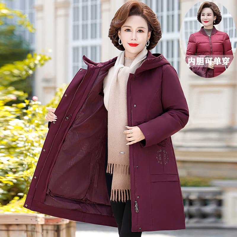 New Style Hooded Mother's Down Jacket Women's Long Plus Size Middle-Aged and Elderly Parka Winter Wear Grandma Thickened Coat