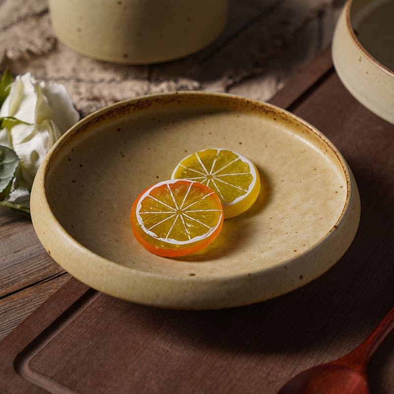 Japanese-style rustic ceramic plate, vintage distressed speckled rice bowl, thick-edged narrowed bowl, Japanese private cuisine guesthouse tableware
