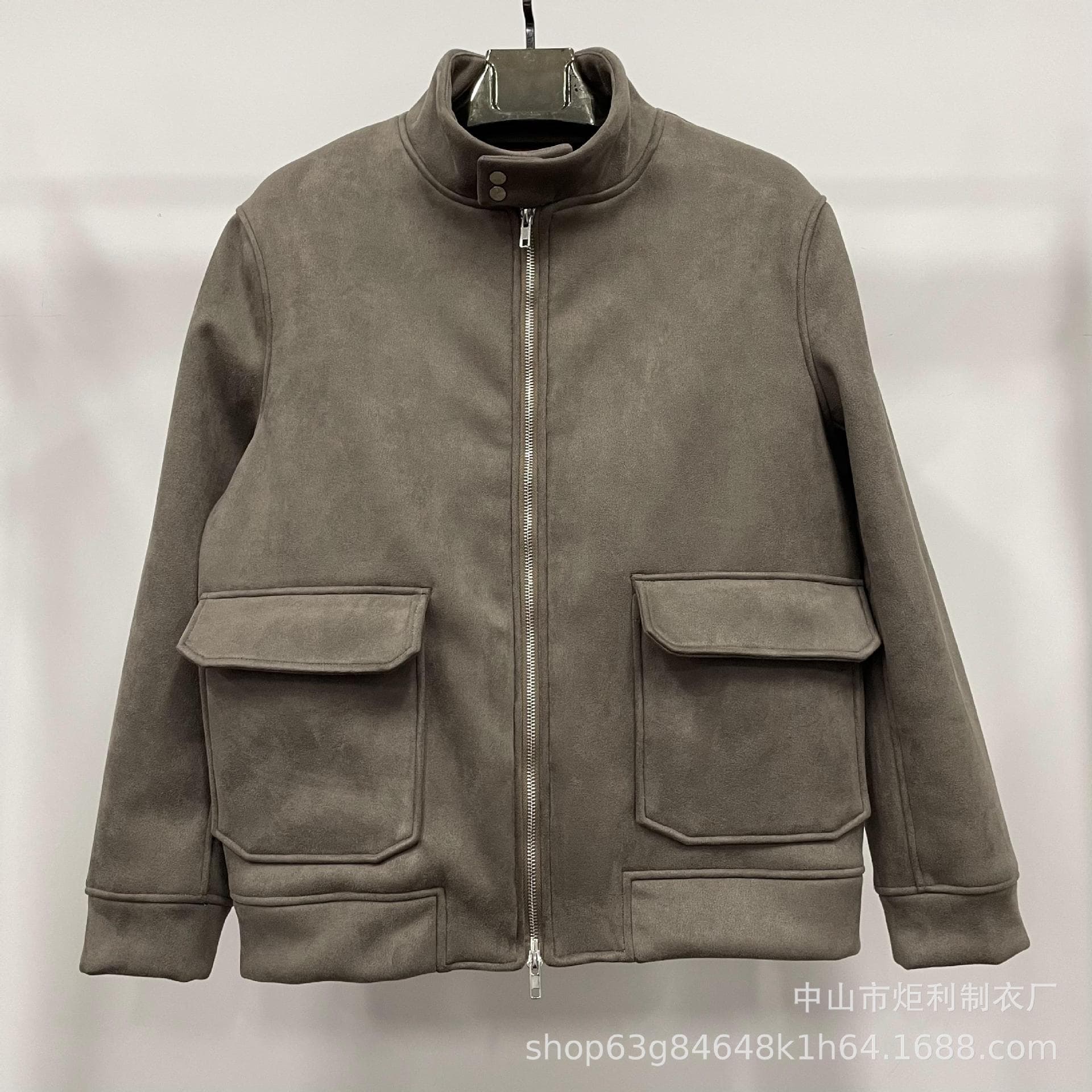 Custom Men's Autumn/Winter Zip-Up Cardigan Jacket, Thick Suede Composite Ultra-Soft Fleece Patch Pocket Jacket