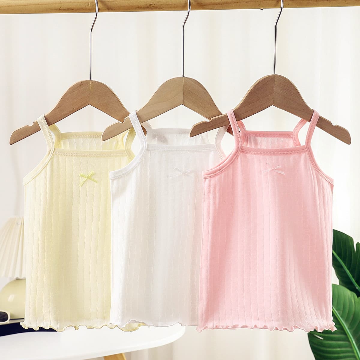 Children's Camisole Vest 100% Cotton Thin Breathable Undershirt Boys Girls Solid Color Home Sleepwear Outerwear Base Layer