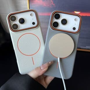 Lychee Pattern Compatible with iPhone 17 Pro Max Case iPhone 16 Pro Max Fine Ring Magnetic 15 Large Hole Color Contrast Anti-Slip