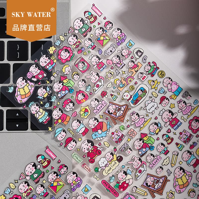 Sky New Creative 3D Embossed Sticker Cartoon Character Scrapbook Tablet Phone Sticker Phone Accessory In Stock