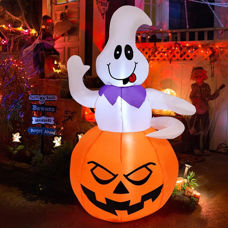 Inflatable Pumpkin Ghost Holiday Scary Toy Courtyard Atmosphere Prop Spider Skull Ice Bucket Ring Toss Ice Bar White Ghost