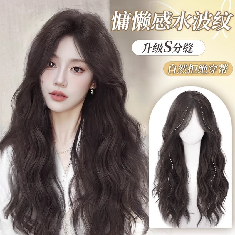 Long Full Cap Wig for Women, Natural Human Hair, Whole Top, Loose Water Wave, Center Part Wig