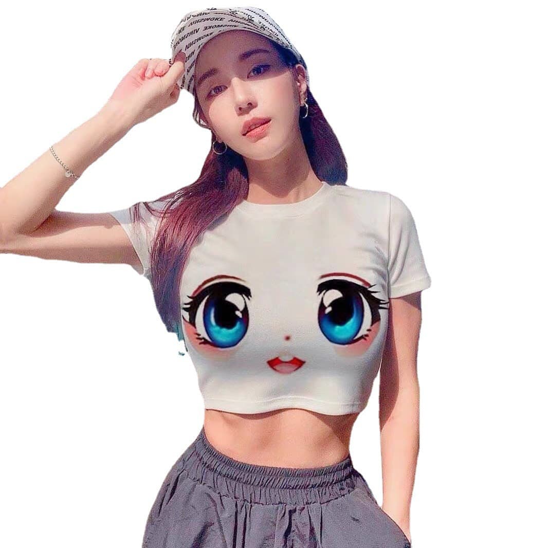 2026 Summer Trendy Anime Print Sexy Short Sleeve T-Shirt for Women, Eye-Catching Design, Short Crop Top, Fitted Bodysuit