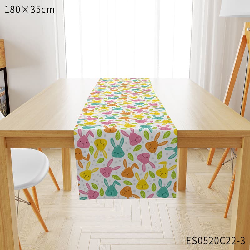 Hawaiian Table Skirt Easter Printed Linen Table Runner Kitchen Table Easter Ornament Easter Egg Glasses
