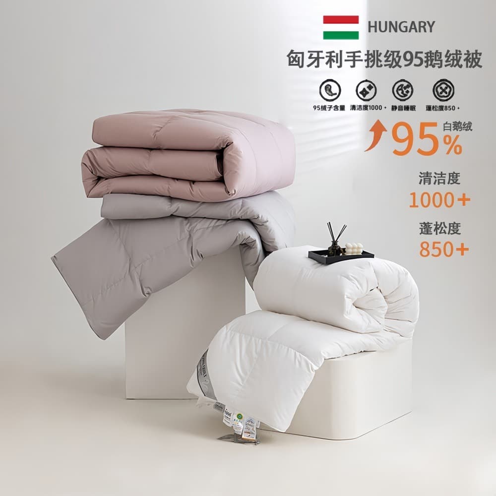Hungarian Hand-Selected 95% White Goose Down Thick Winter Duvet, Spring/Autumn Quilt, 100% Cotton 120s Summer Duvet Insert