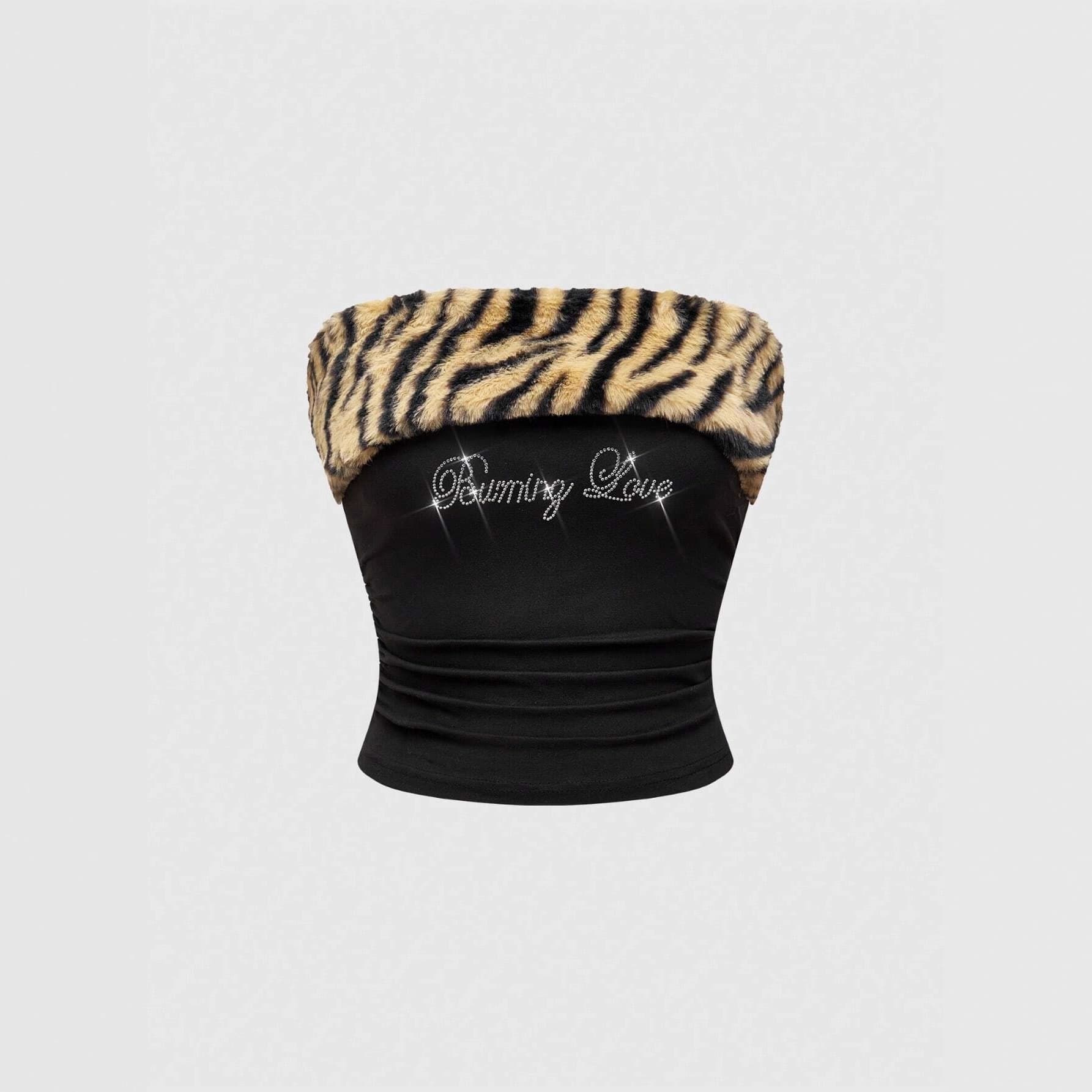 In Stock 2026 Slim Fit Plush Y2K Rhinestone Leopard Patchwork Crop Top Spicy Girl Corset Vest Wholesale