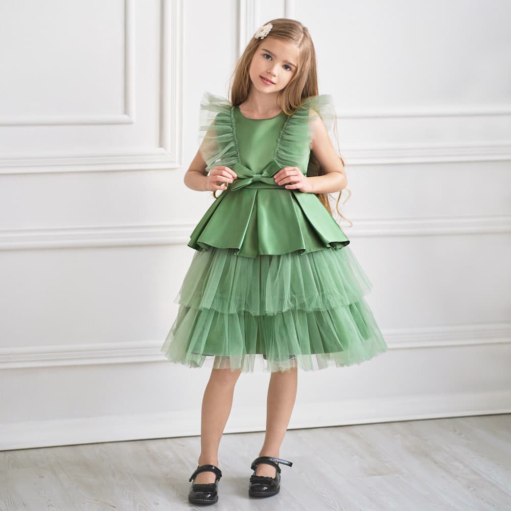 Cross-border Girls' Gown, Medium Child Satin Mesh Princess Dress, Cute Cake Skirt, Catwalk Host Dress