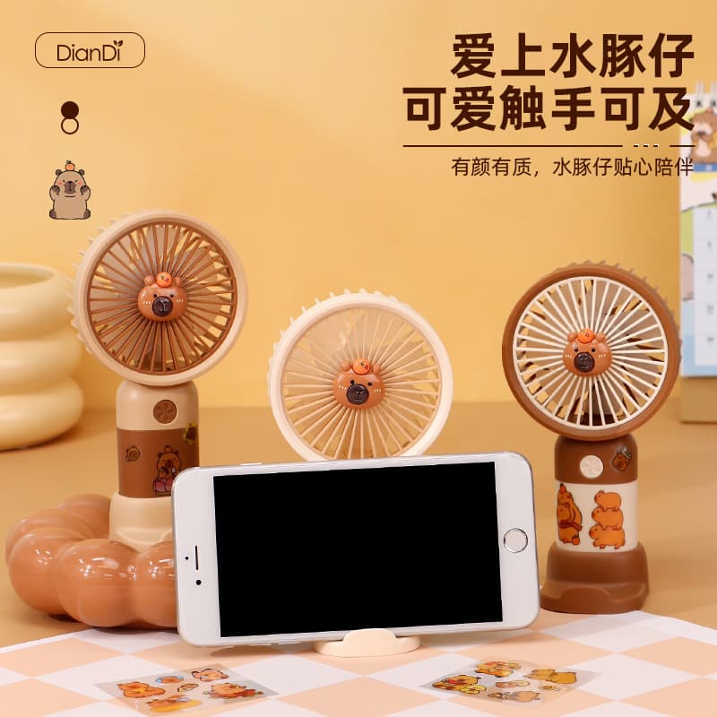 Cartoon Capybara Handheld Mini Fan with Phone Stand, Travel Outdoor Portable Charging USB Fan Custom