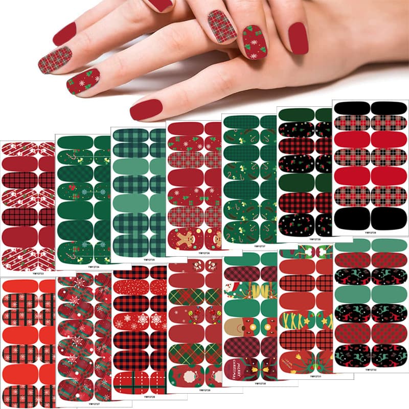 2022 Cross-border Hot Selling Christmas Nail Stickers Santa Claus New Christmas Nail Stickers Plaid Christmas