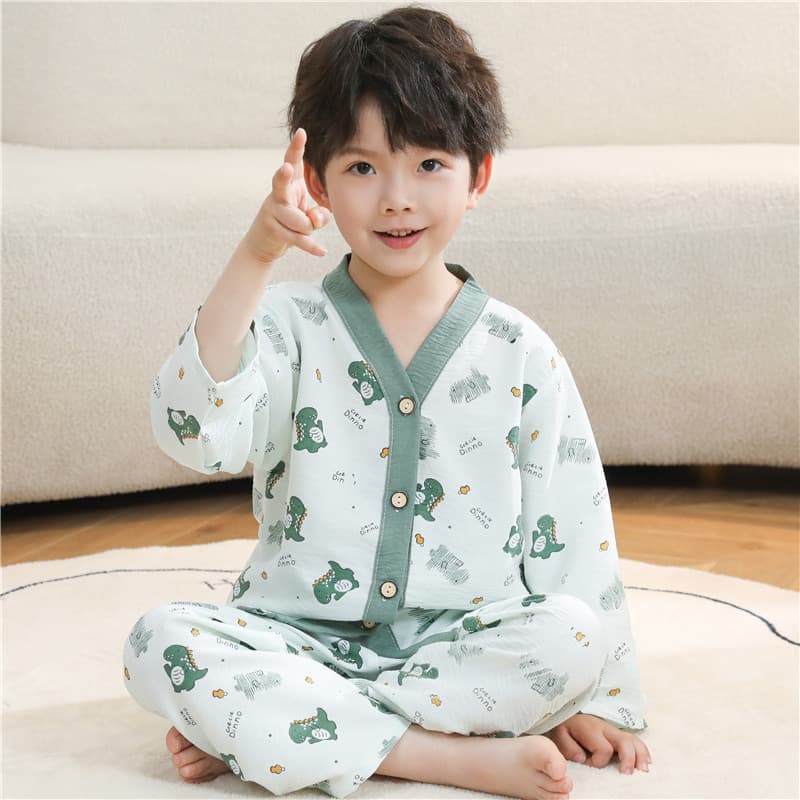 2025 New Children's Cloud Cotton Home Clothes Set Spring Autumn Summer Long Sleeve Pajamas Thin Air Conditioning Clothes for Boys and Girls