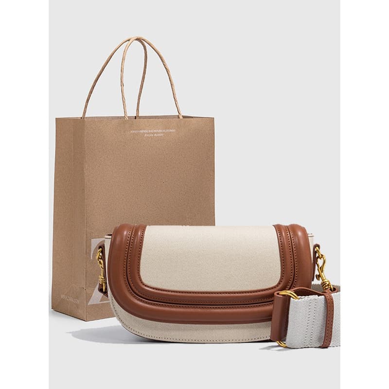 Trendy Saddle Bag 2025 New Crossbody Women's Bag Fashion Versatile Wide Strap Contrast Color Canvas Shoulder Bag