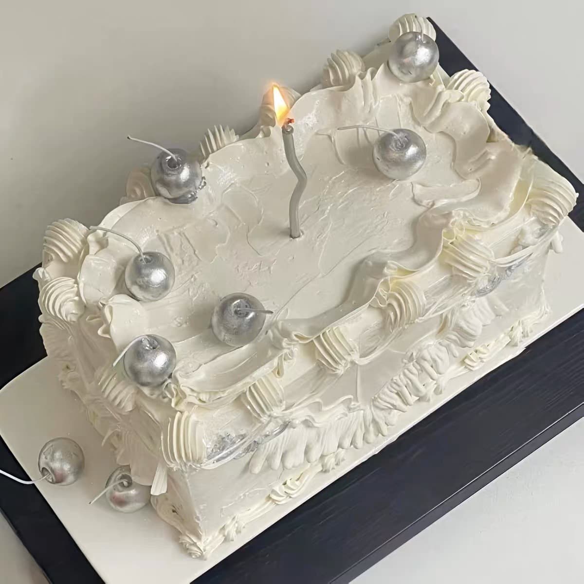 Internet celebrity simple Korean style golden silver cherry candle cake decoration plug-in birthday party baking dessert decoration