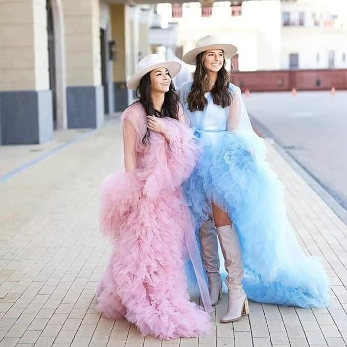 Cross-border trade women's long bridal gown, tulle lingerie, maternity bathrobe, photo shoot, dreamy wedding party morning robe