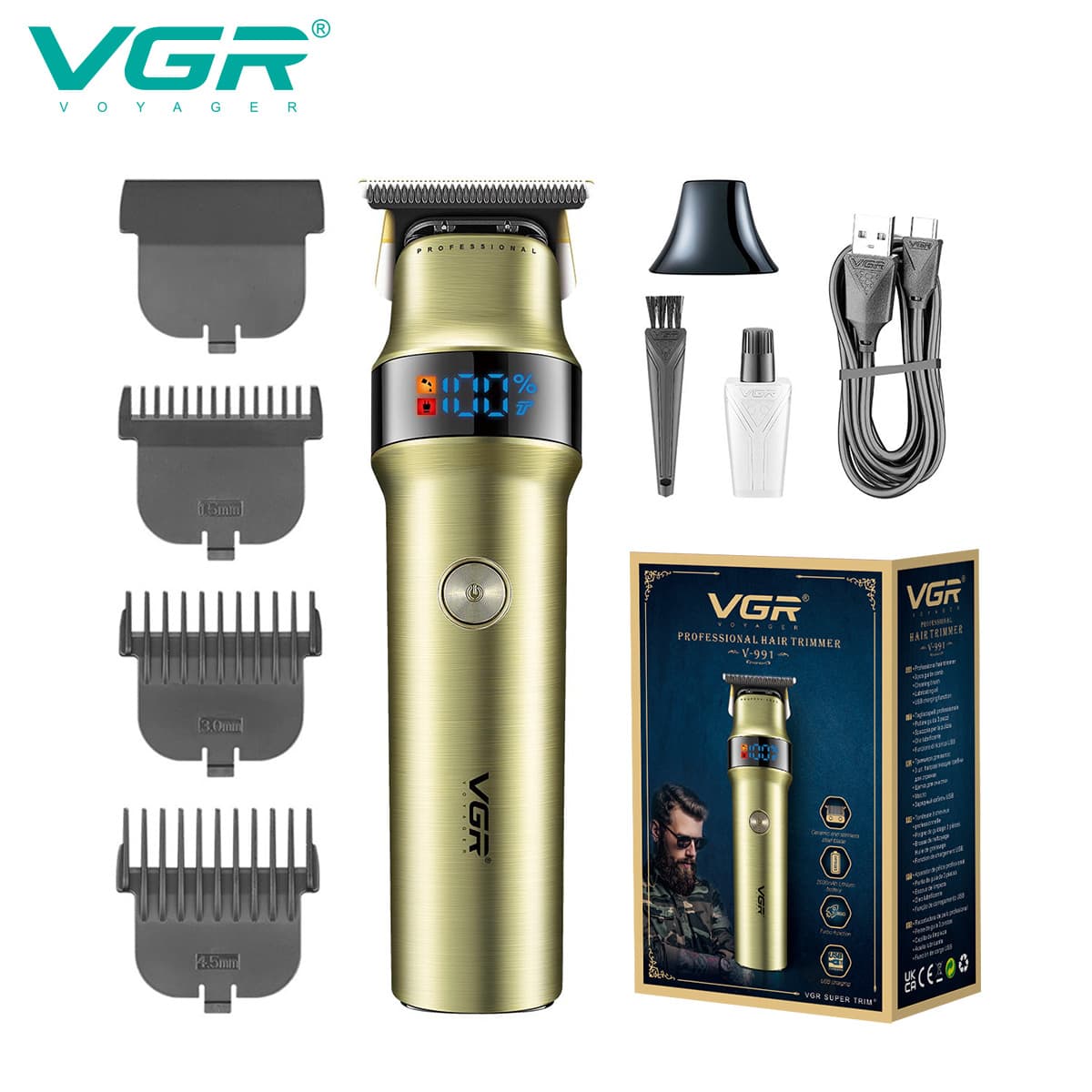 VGR991 Electric Metal Hair Clipper Professional Salon Barber Trimmer for Men with LCD Digital Display