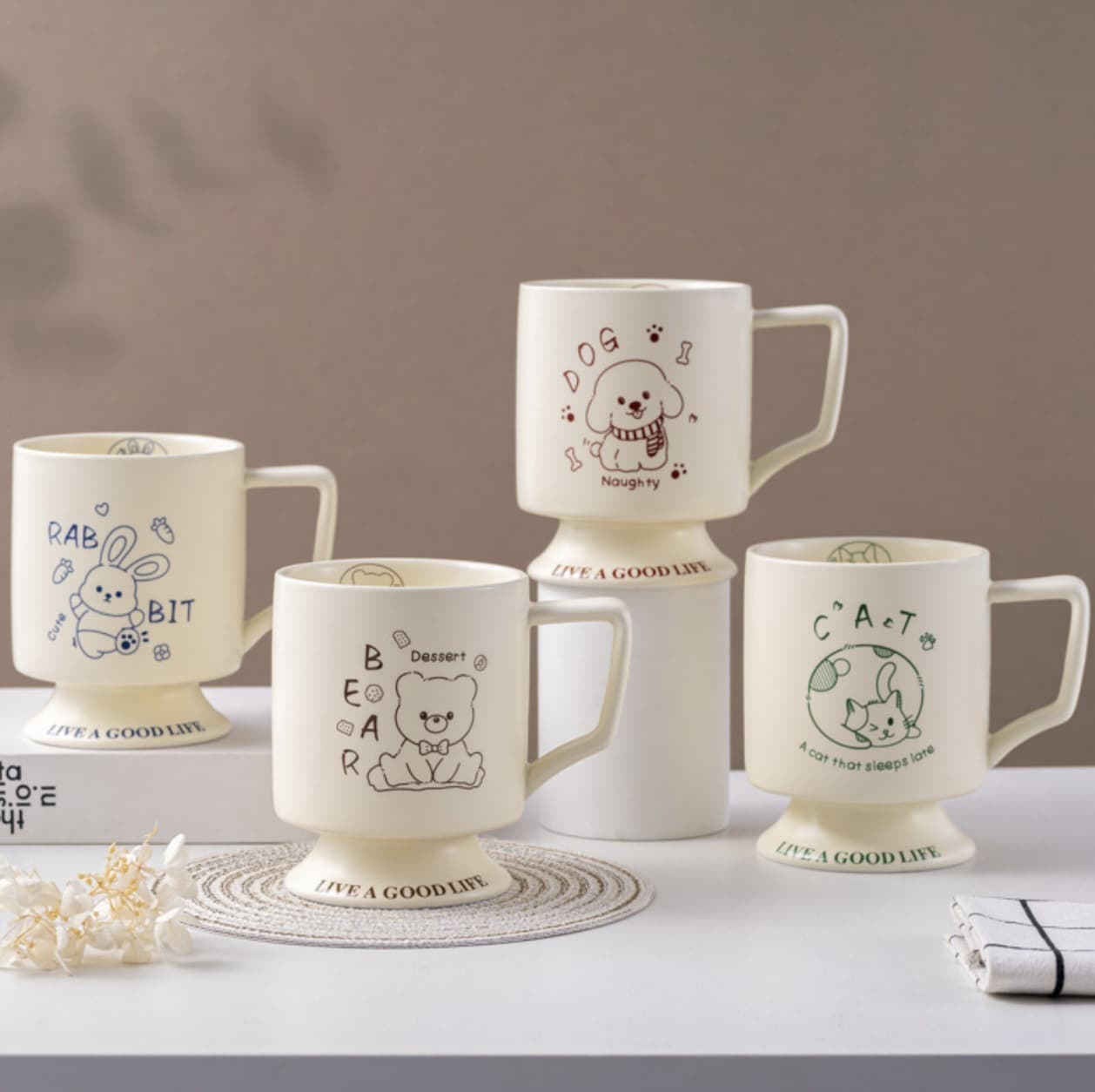 Cute Cartoon Stemmed Mug Coffee Cup Milk Froth Couple Cup High Appearance Water Cup