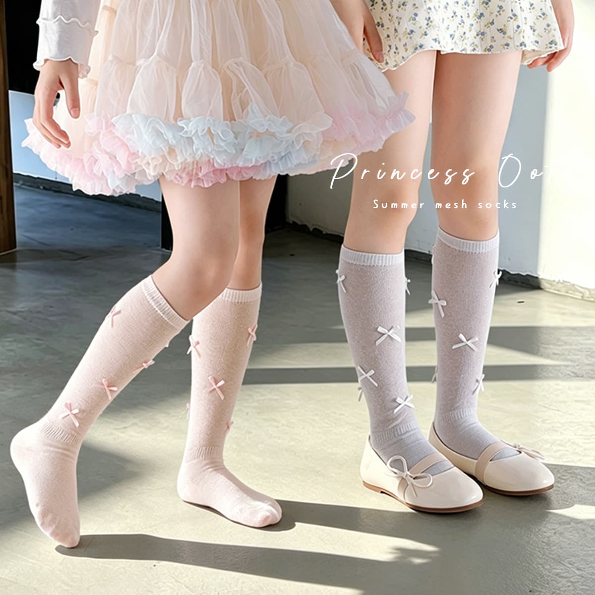 Minliu Summer Girls Socks Candy Color Mesh Pile Socks Korean Bow Girls Stockings Calf Socks