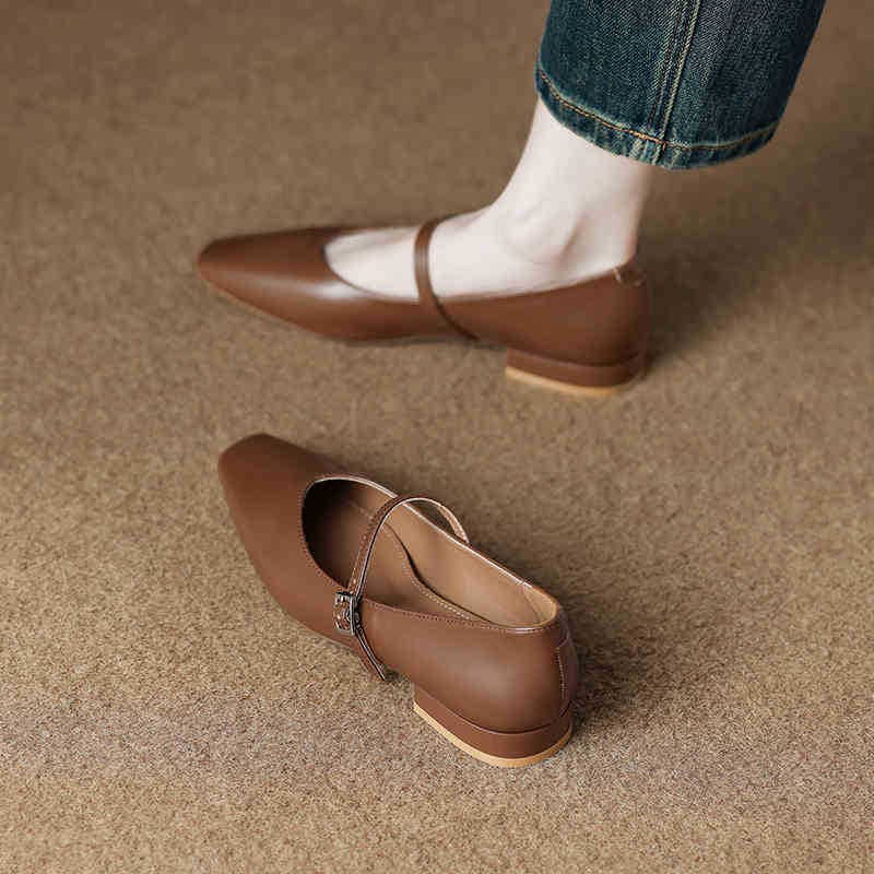 0062-5 Low Heel Square Toe Mary Jane Shoes Sweet Style for Women 2025 Spring Versatile Shallow Mouth Chunky Heel Pumps