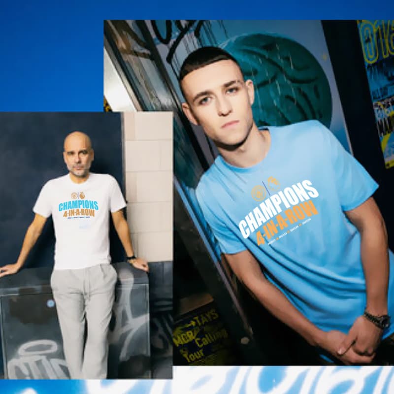 Guangzhou Yiyide Garment Factory 2024 Manchester City Premier League Four-Peat 4-Time Champion Short Sleeve T-Shirt European Champion Same Style