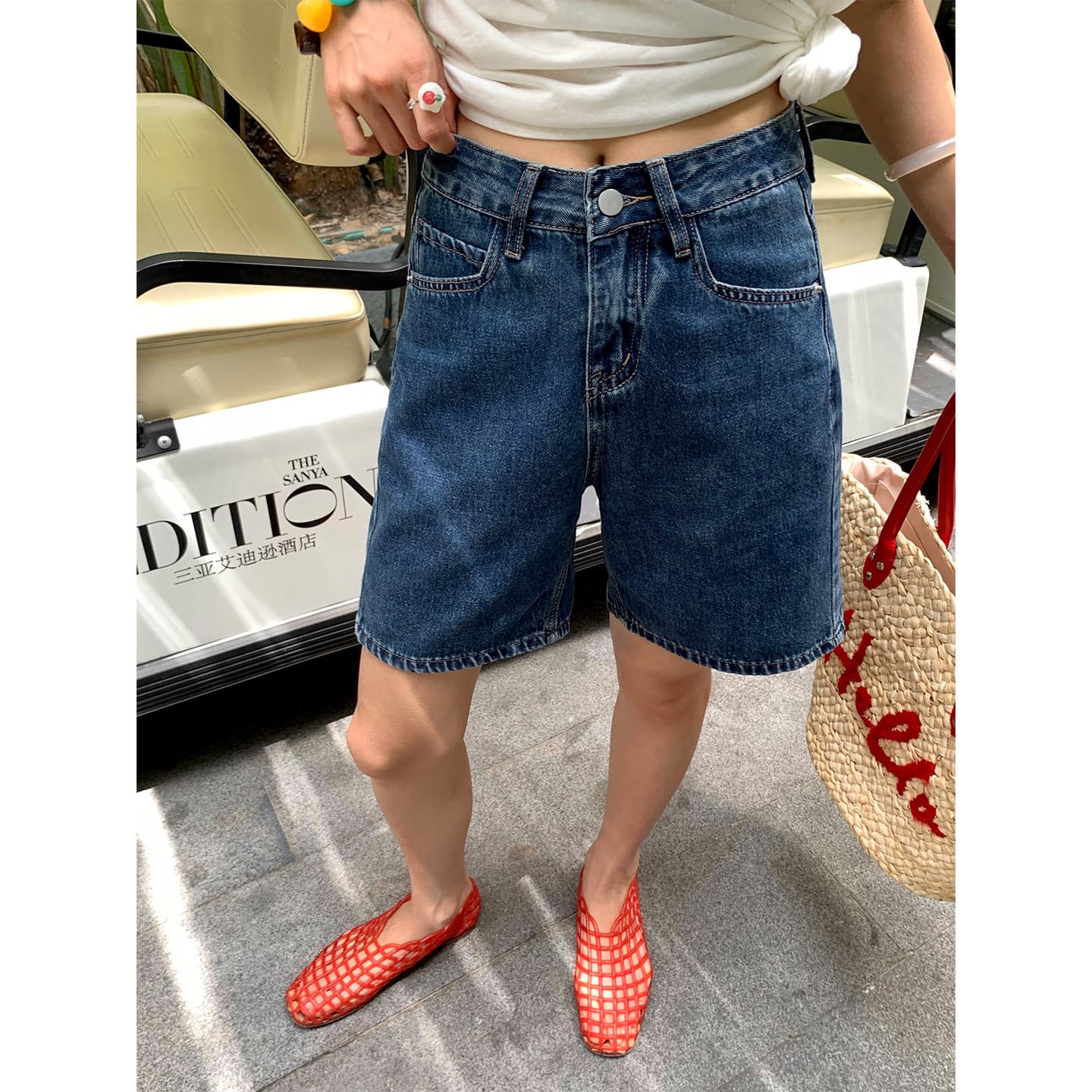 Denim shorts for women summer 2026 new design high-waisted straight pants for small people