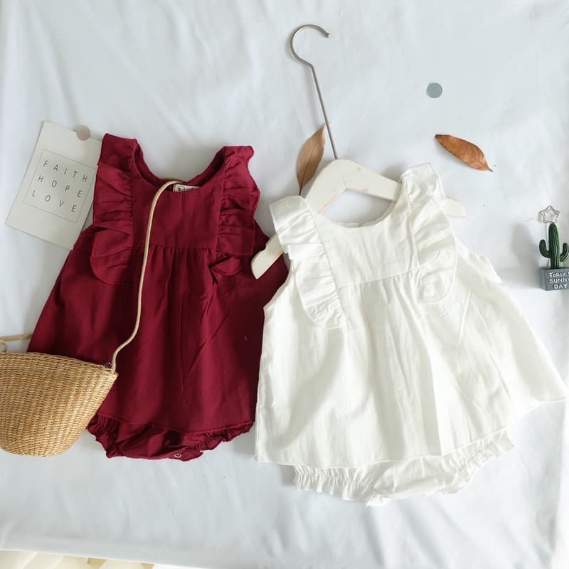 Korean Style Cotton Gauze Princess Jumpsuit For Newborn Babies Women's Baby Hundred Days Sleeeveless Ruffle Dress