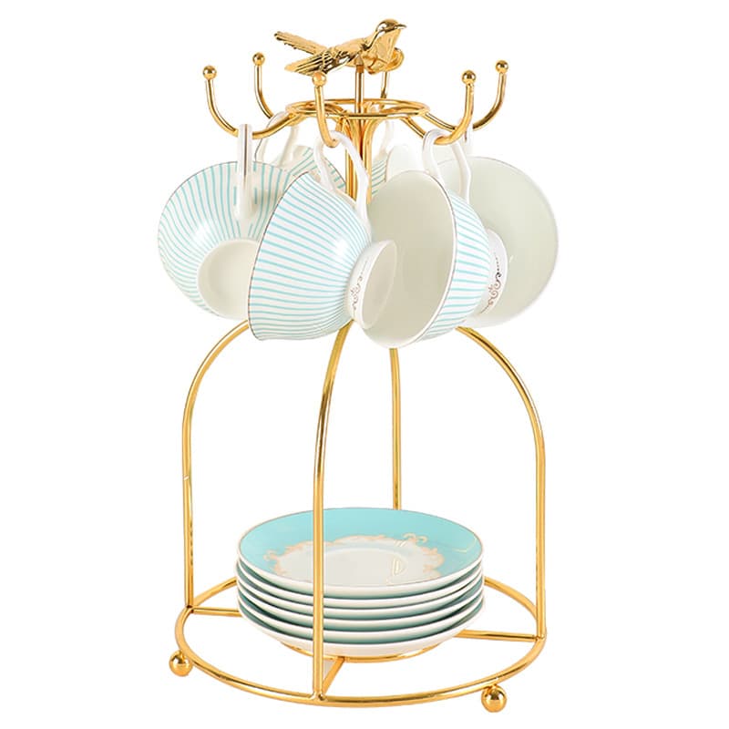 Factory Direct Sales Golden Bird Cup Holder European Coffee Cup Storage Rack Wrought Iron Drain Rack Electroplated Gold Wholesale
