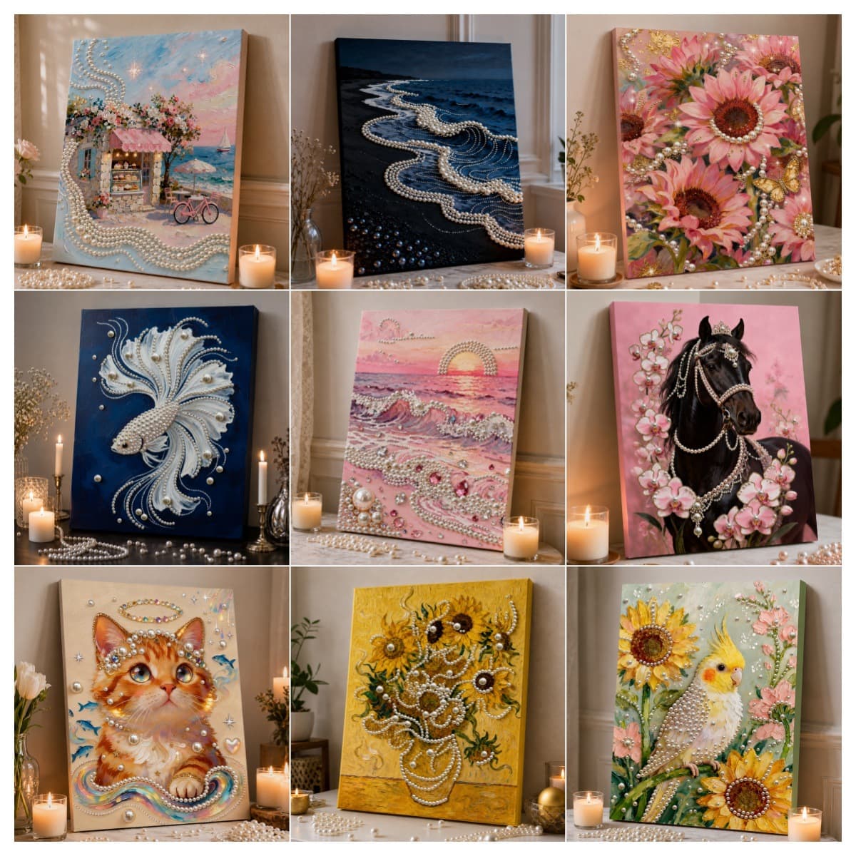 2026 New DIY Pearl Painting Handmade Self-Adhesive Material Kit 5D Framed Creative Ornaments Living Room Decorative Painting Wholesale