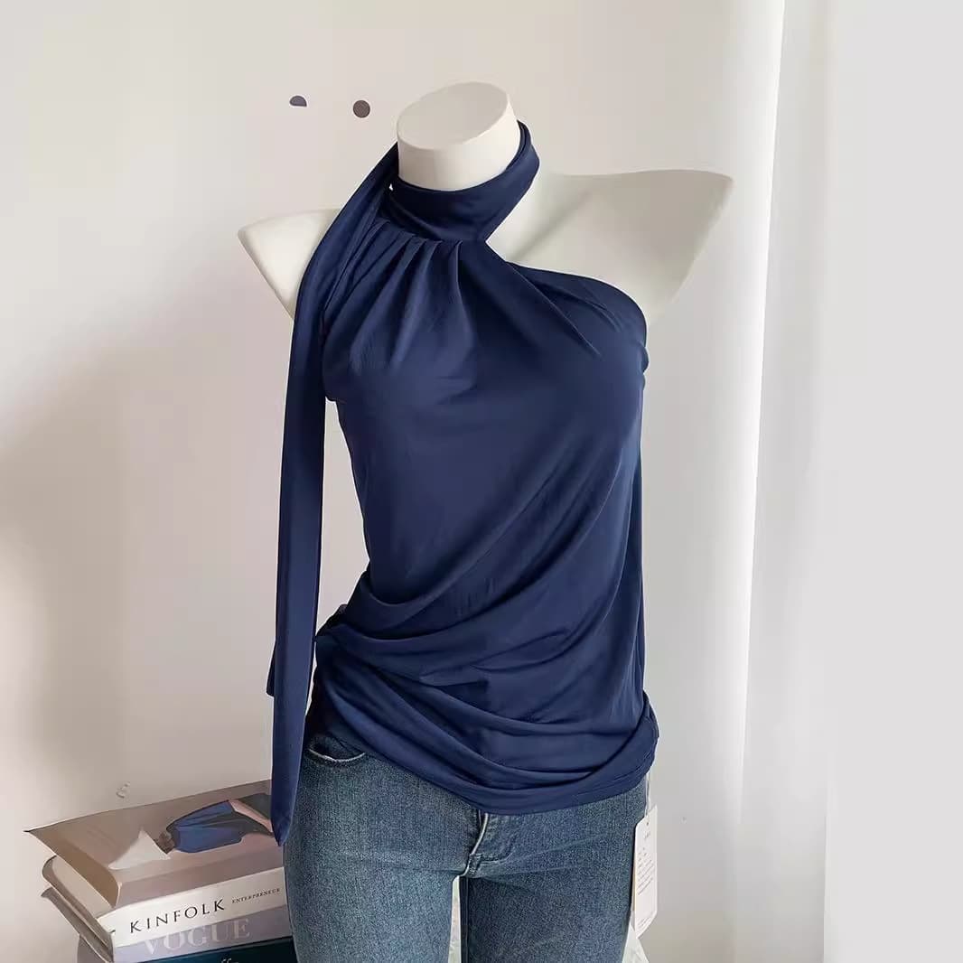 Halter neck ribbon irregular vest top elegant sexy feminine tight slimming vest for women