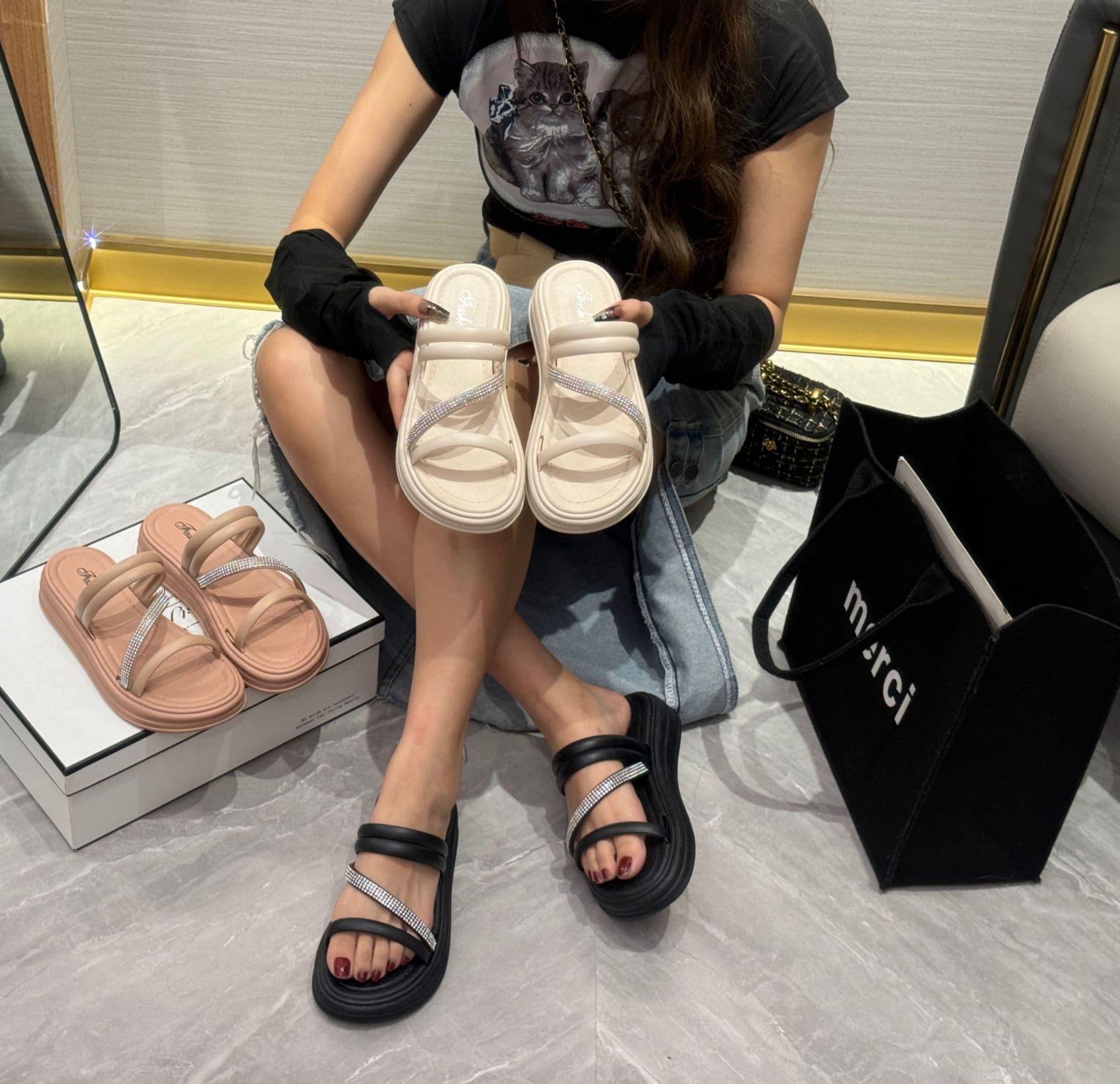 Thick Sole Women's Platform Sandals, High-End Beach Slides, Summer New Arrival, Solid Color Dual-Wear Sandals for Women