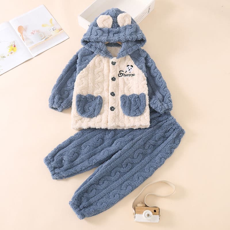 Autumn Winter Children's Flannel Pajamas Boys Girls New Jacquard Thickened Baby Coral Fleece Loungewear Set