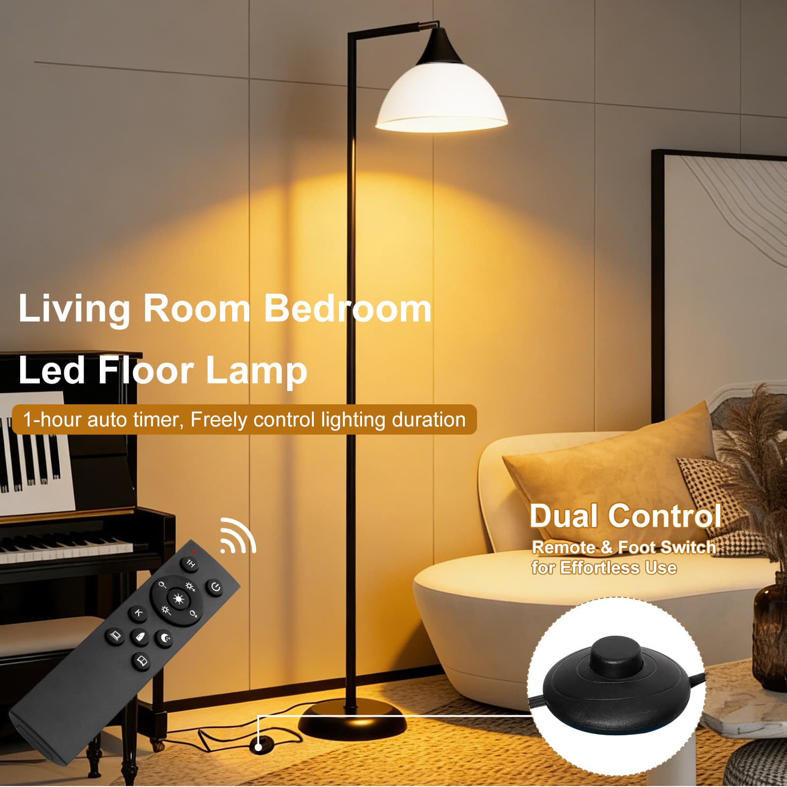 IKEA metal floor lamp can be turned, remote controlled, color-adjusted foot switch, stable base, office, study, bedroom, universal