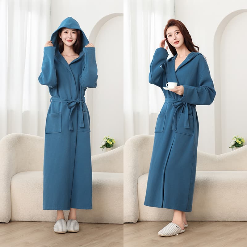 Long Hooded Bathrobe Cotton Absorbent Bathrobe Hotel Couple Nightgown Autumn and Winter Four Seasons Cross-border Amazon Hair Generation