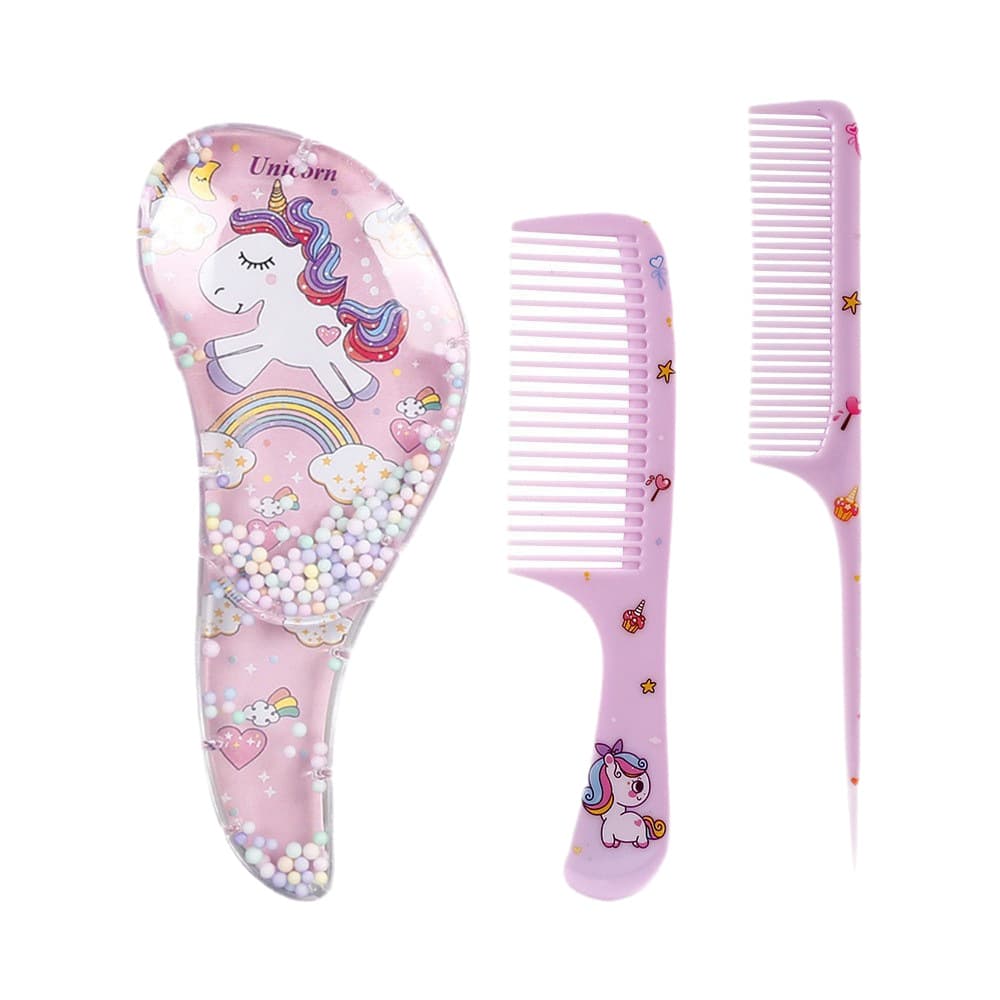Cartoon Comb Set for Kids, Printed 3-Piece Unicorn Comb Set, Curl Comb, Tangle-Free Detangling Comb