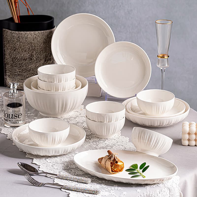 Pure white dishware set, home ceramic tableware set, restaurant high-end combination gift, opening holiday gift
