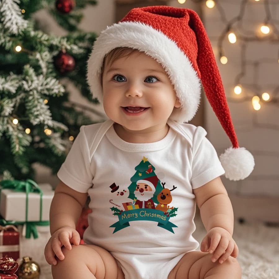 0-2 Years Baby Breathable Pure Cotton Short-Sleeve Bodysuit Infant First Christmas Tree Romper