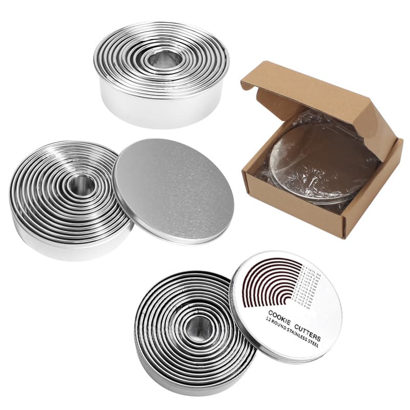 Stainless Steel Cookie Cutters 11-12 Piece Set Round Mousse Ring Strawberry Tart Ring Dumpling Wrapper Press Cookie Mold