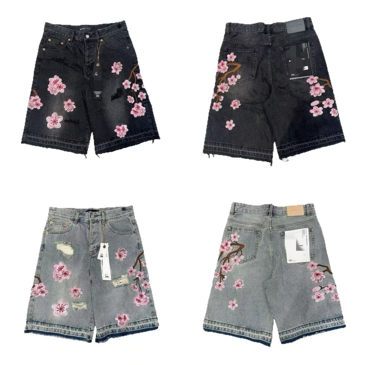 European and American Cross-Border Street Gothic Style Cherry Blossom Embroidered Jeans Y2K Men's Retro Fashion Straight-Leg Long Pants Wholesale
