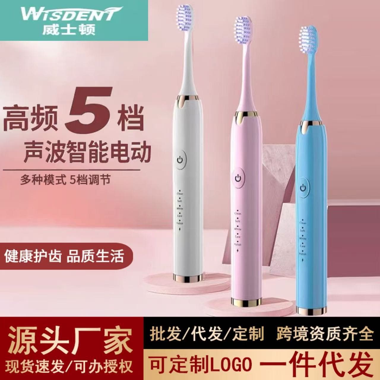Hilton Weston Sonic Rechargeable Electric Toothbrush 5-Mode Couple Set Soft Bristles USB Waterproof
