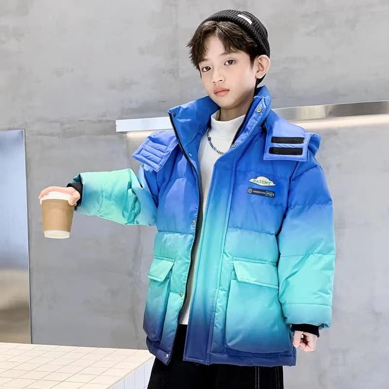 Boys Down Cotton Padded Jacket 2025 New Mid-Large Child Thick Warm Cotton Coat Boy Gradient Winter Outerwear