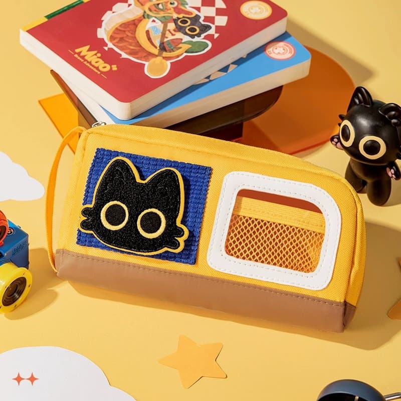 Meow Dou Cat Velcro Pen Case Ins High-Looking Large Capacity Ins Cute Little Black Cat Stationery Pencil Case