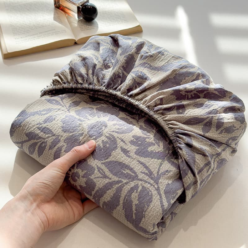 French Vintage Washed Cotton Bed Sheet Single Piece Jacquard Bed Cover, Single Student Full-Wrap Fitted Sheet 3-Piece Set, All-Season