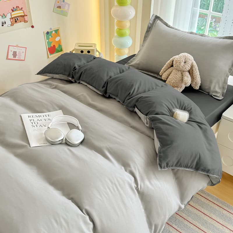 [Enjoy] Minimalist Solid Color 4-Piece Set Bed Sheet Duvet Cover Student Dormitory Single 3-Piece Set Bedding