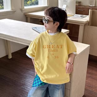 Xin'er 2026 Spring/Summer New Children's Letter Print Short-Sleeve T-Shirt, Heavyweight Pure Cotton Boy Loose Top T-Shirt Trend