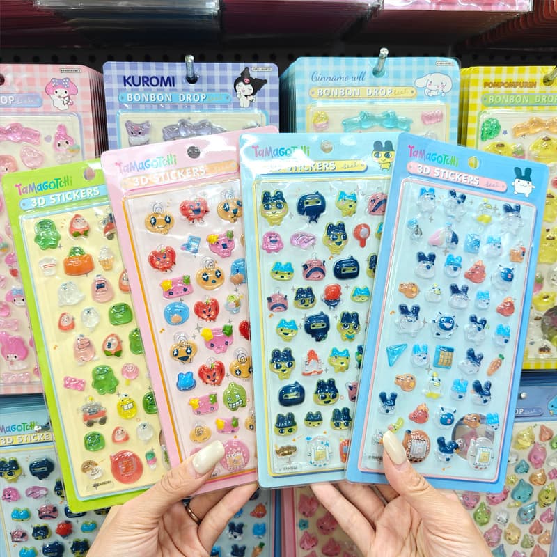 Retro Cartoon Japanese Sticker, Tamagotchi Cute Embossed Crystal 3D Sticker for Phone DIY Decoration, Kids Scrapbook Sticker