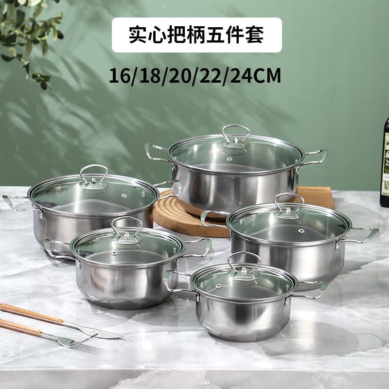 Cross-border Stainless Steel Soup Pot 10-Piece Set, Gold Cookware Set Wholesale, Large 18-26CM Double Ear Pot 5-Piece Set