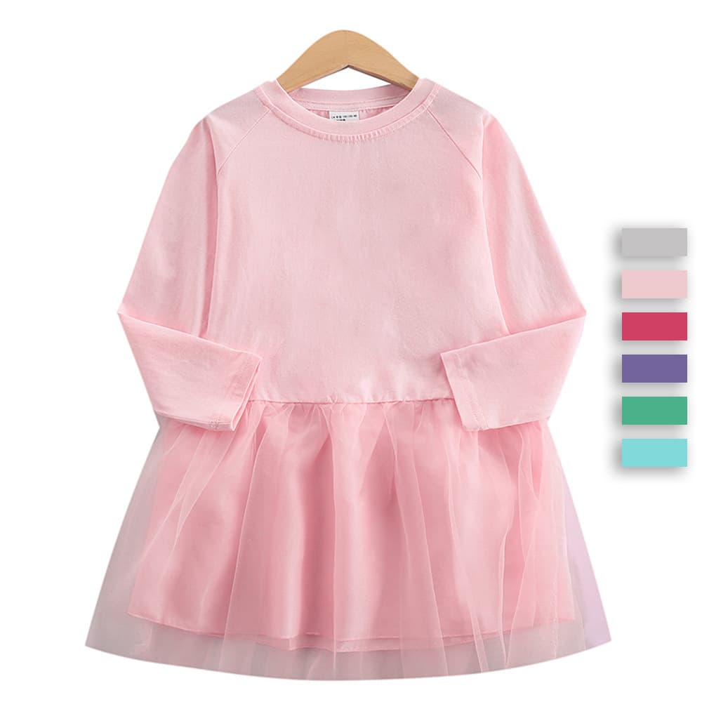 Girls long-sleeved dress spring and autumn new style children's style skirt baby girl mesh spring skirt can be made according to pictures